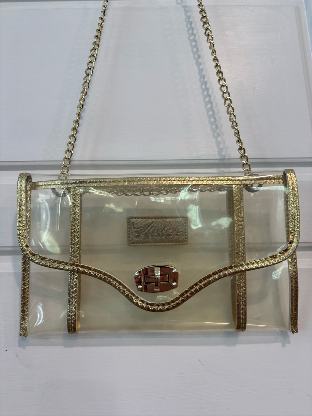 Klutch Clear Stadium Bag Gold Chain Crossbody Clutch Transparent Purse